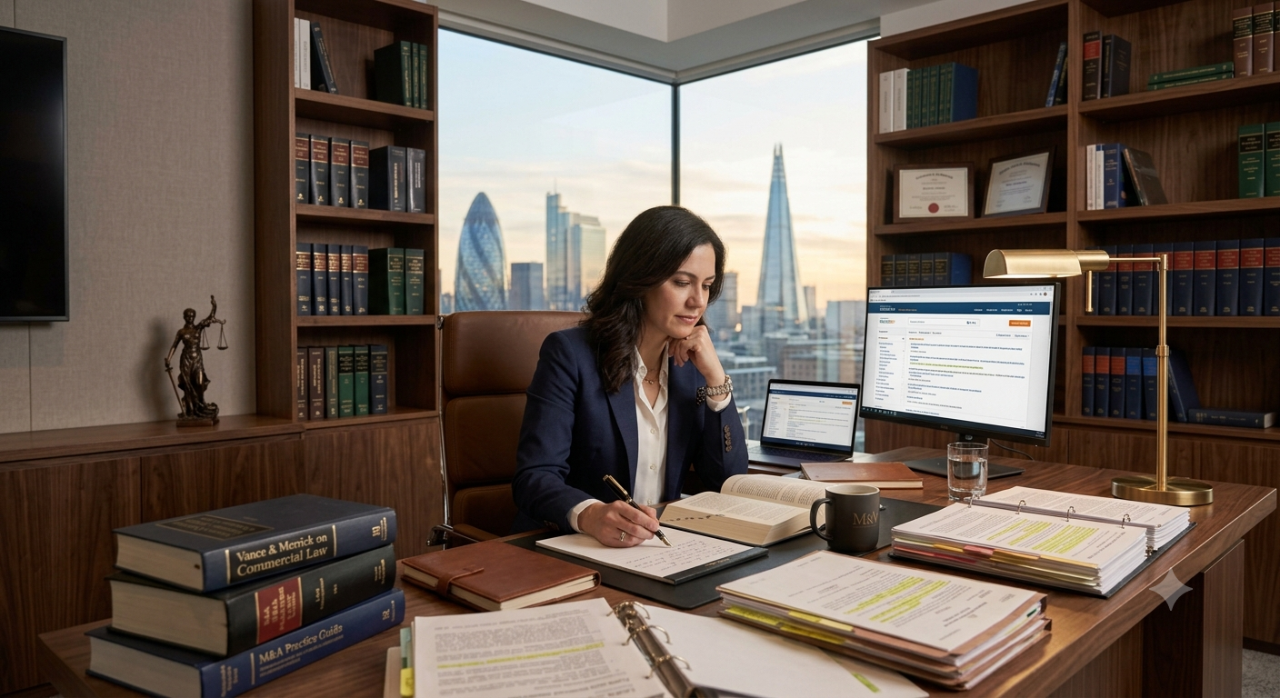 Generate an ultra-realistic scene of a lawyer deeply engaged in legal research i — Google Gemini AI Image Prompt