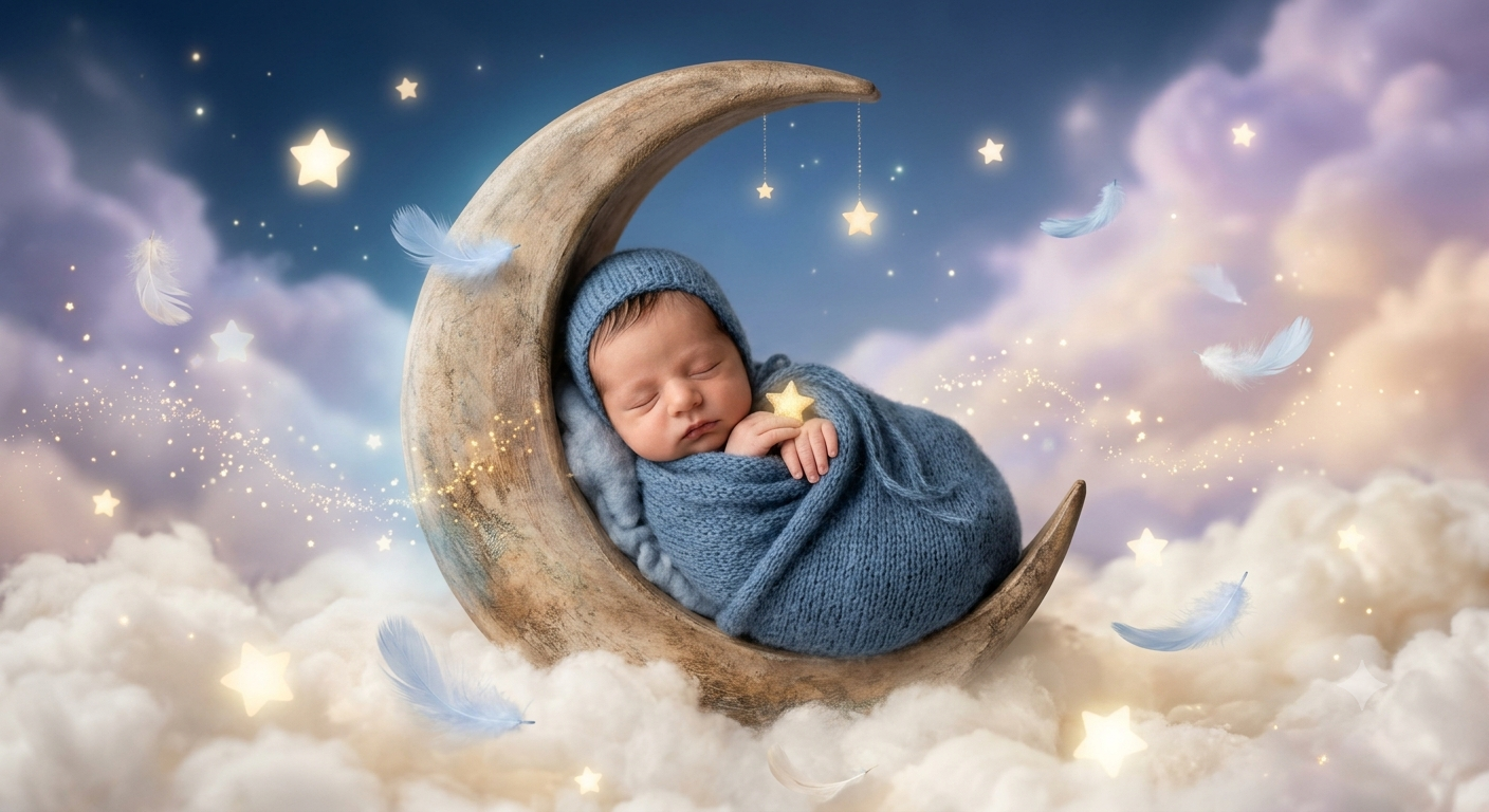 Transform [BABY\'S PHOTO] into a magical fantasy newborn portrait while preservi — Google Gemini AI Image Prompt