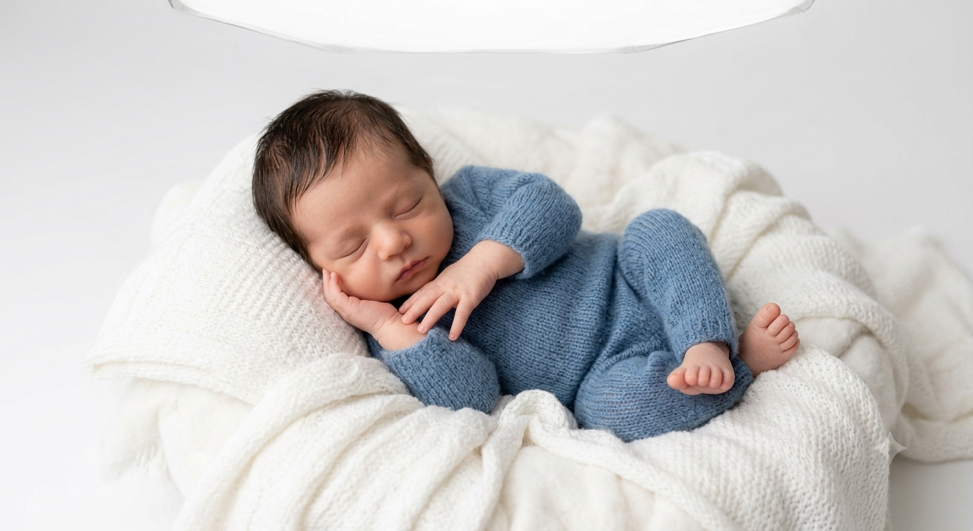Create a luxury fine-art newborn studio portrait using [BABY\'S PHOTO], accurate — Google Gemini AI Image Prompt