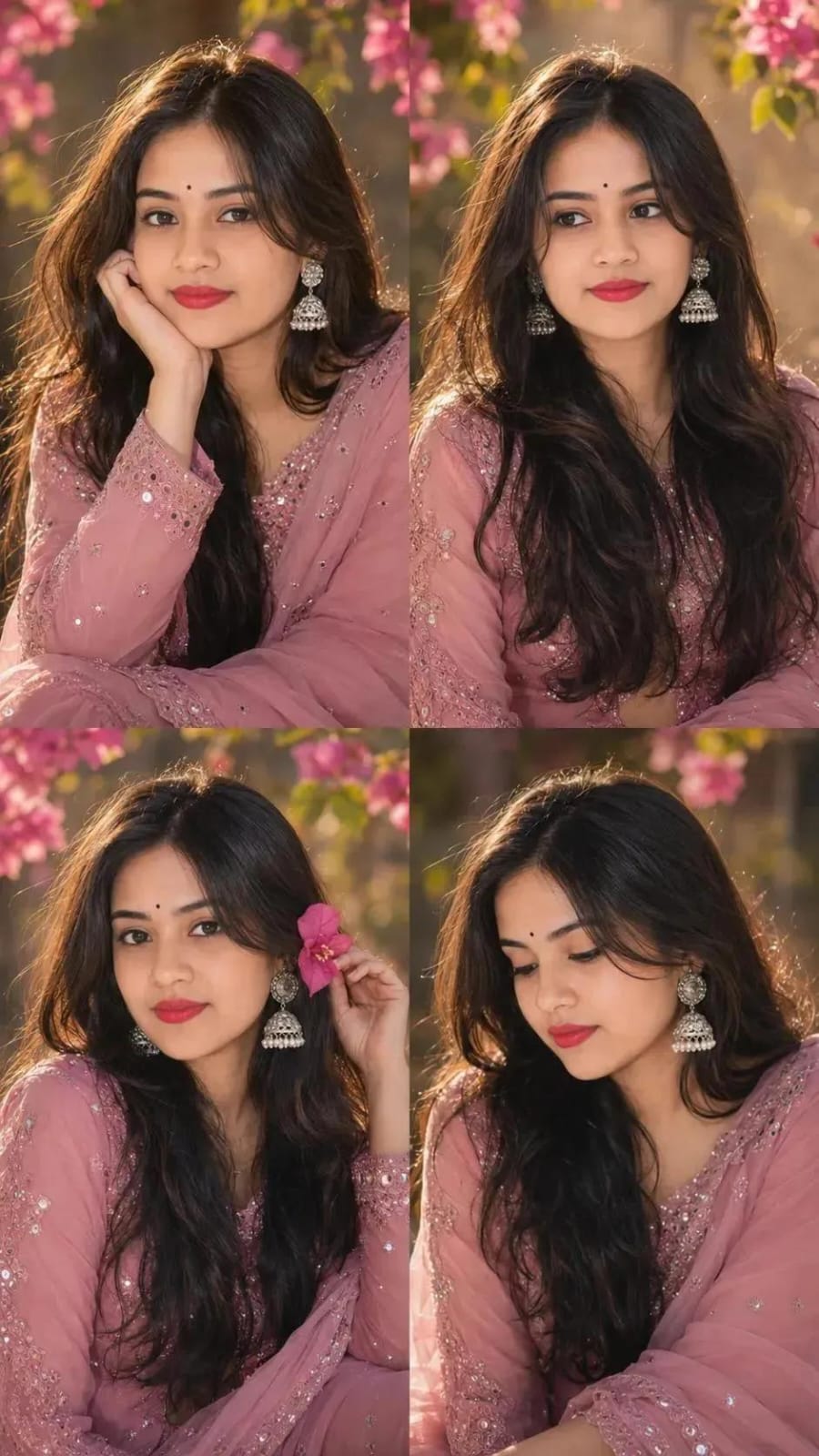 A 4-panel photo collage in a 2x2 grid format, featuring a beautiful young South  — Google Gemini AI Prompt