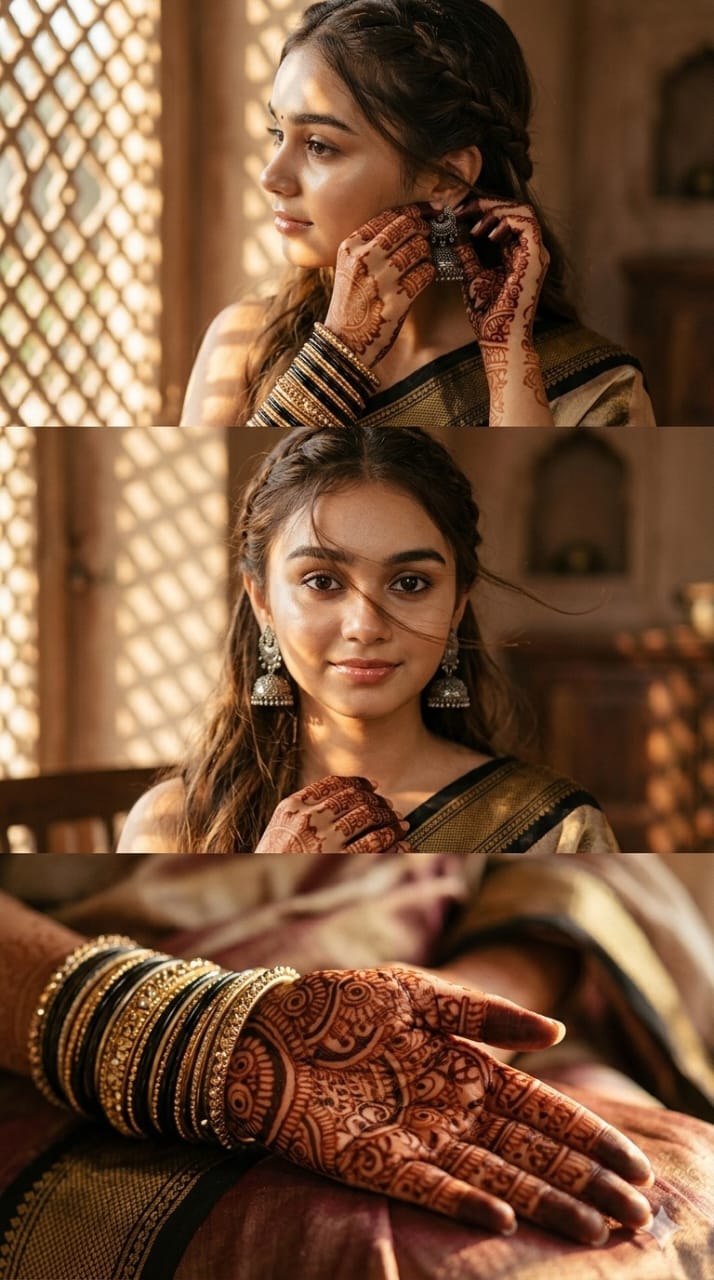 ultra-realistic cinematic portrait of a young Indian woman in warm golden hour s — DALL-E AI Image Prompt