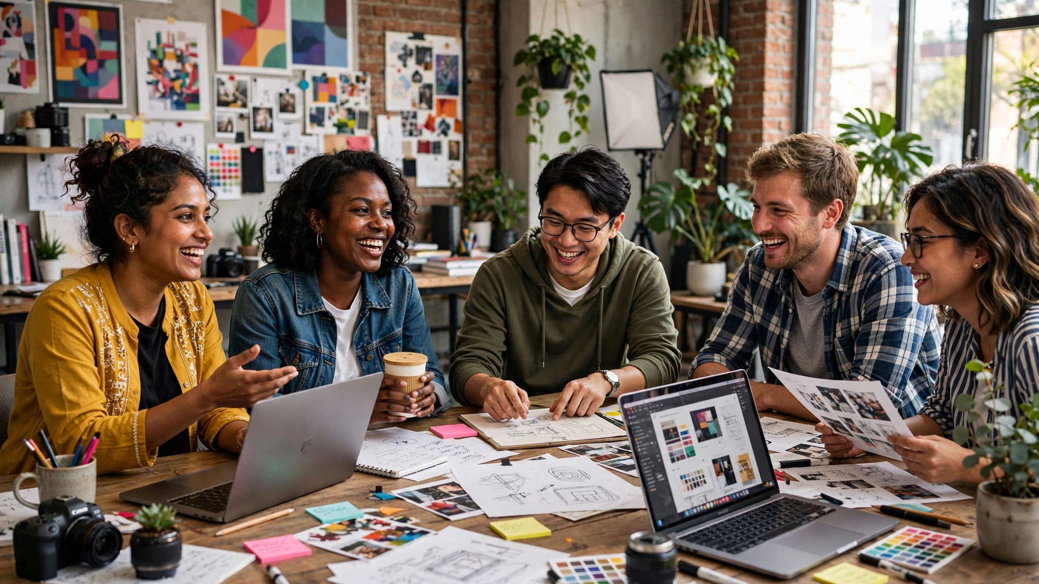 Create a vibrant creative agency team photo using [UPLOAD TEAM PHOTO(S)], preser — Meta AI AI Prompt