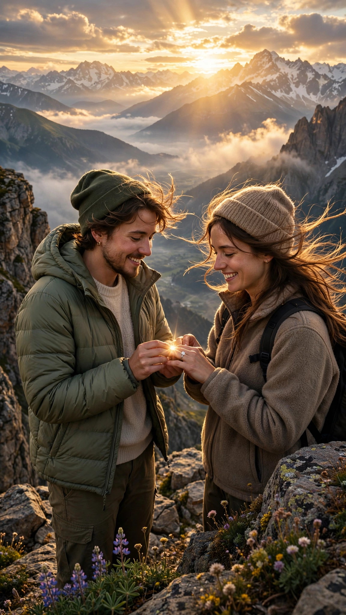 Generate a breathtaking adventure engagement portrait using [UPLOAD PERSON 1 PHO — Meta AI AI Prompt