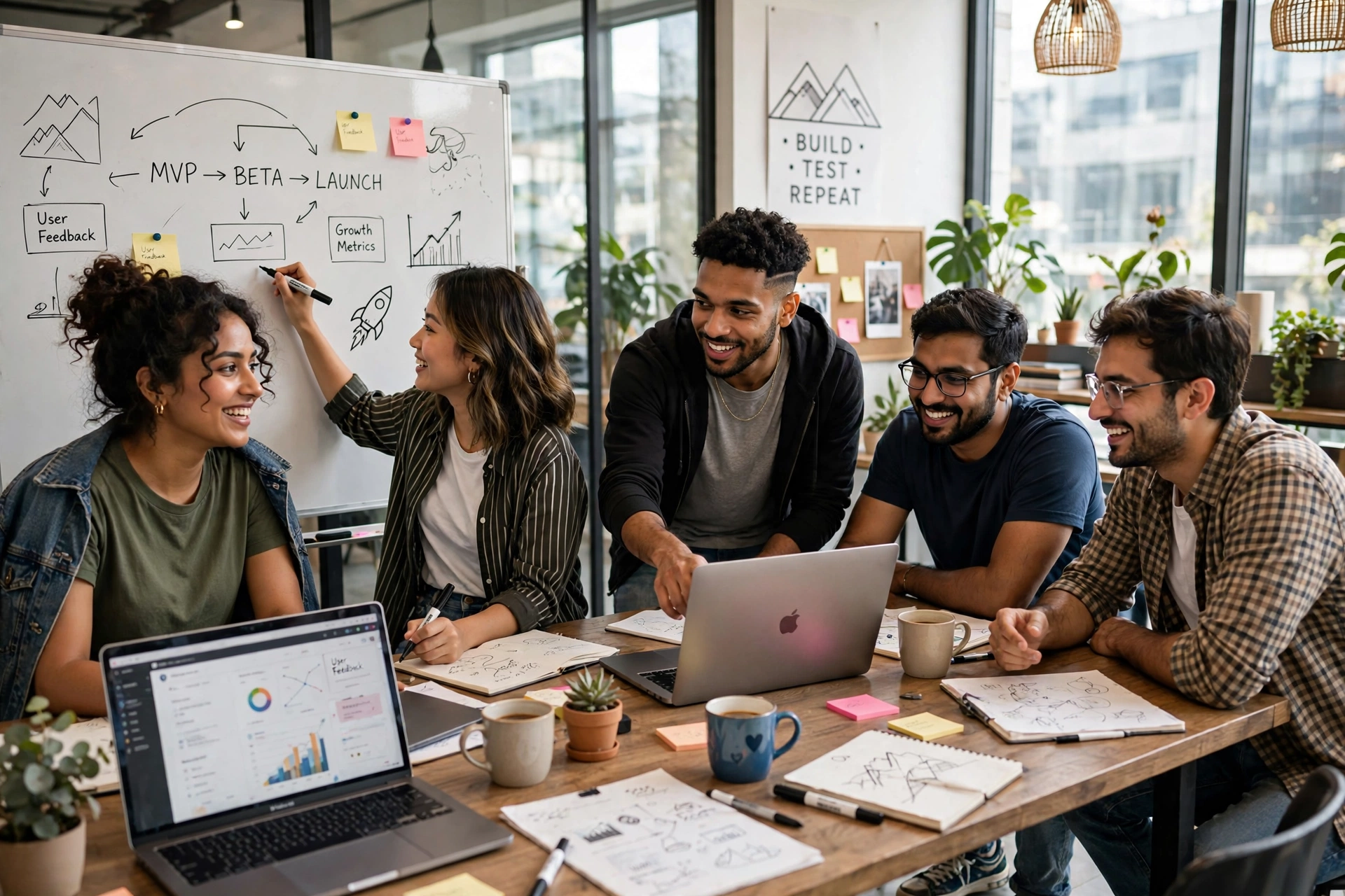 Create a realistic startup office team photo using [UPLOAD TEAM PHOTO(S)], prese — Meta AI AI Prompt