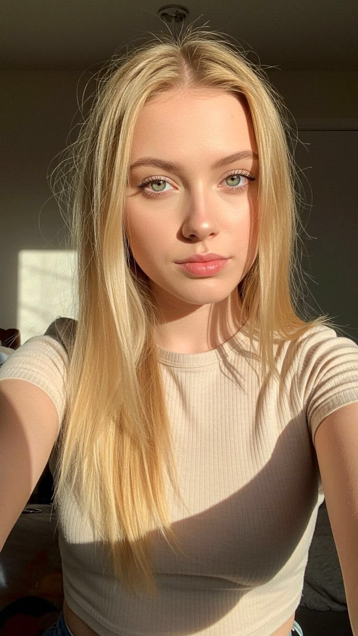 Create a highly photorealistic vertical smartphone selfie portrait of a young ad — DALL-E AI Prompt