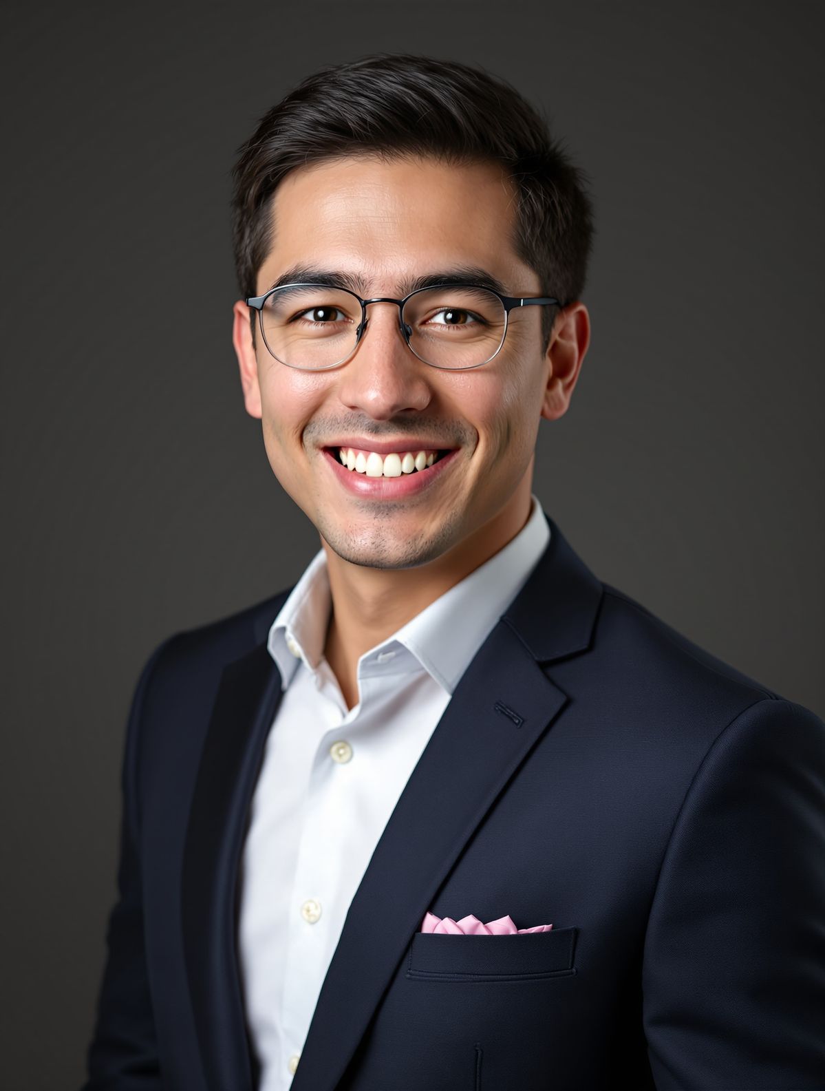 Professional corporate studio headshot of a young East/Central Asian man in his  — Google Gemini AI Image Prompt