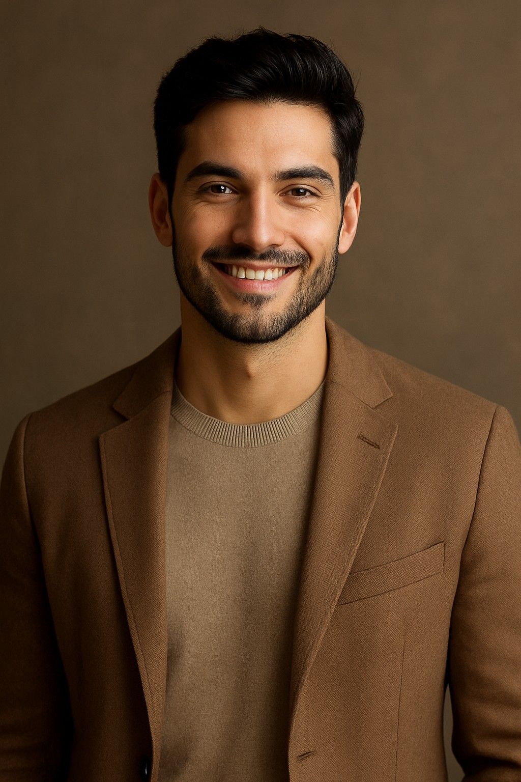 LinkedIn-style professional headshot of same man, photorealistic, warm confident — Google Gemini AI Image Prompt