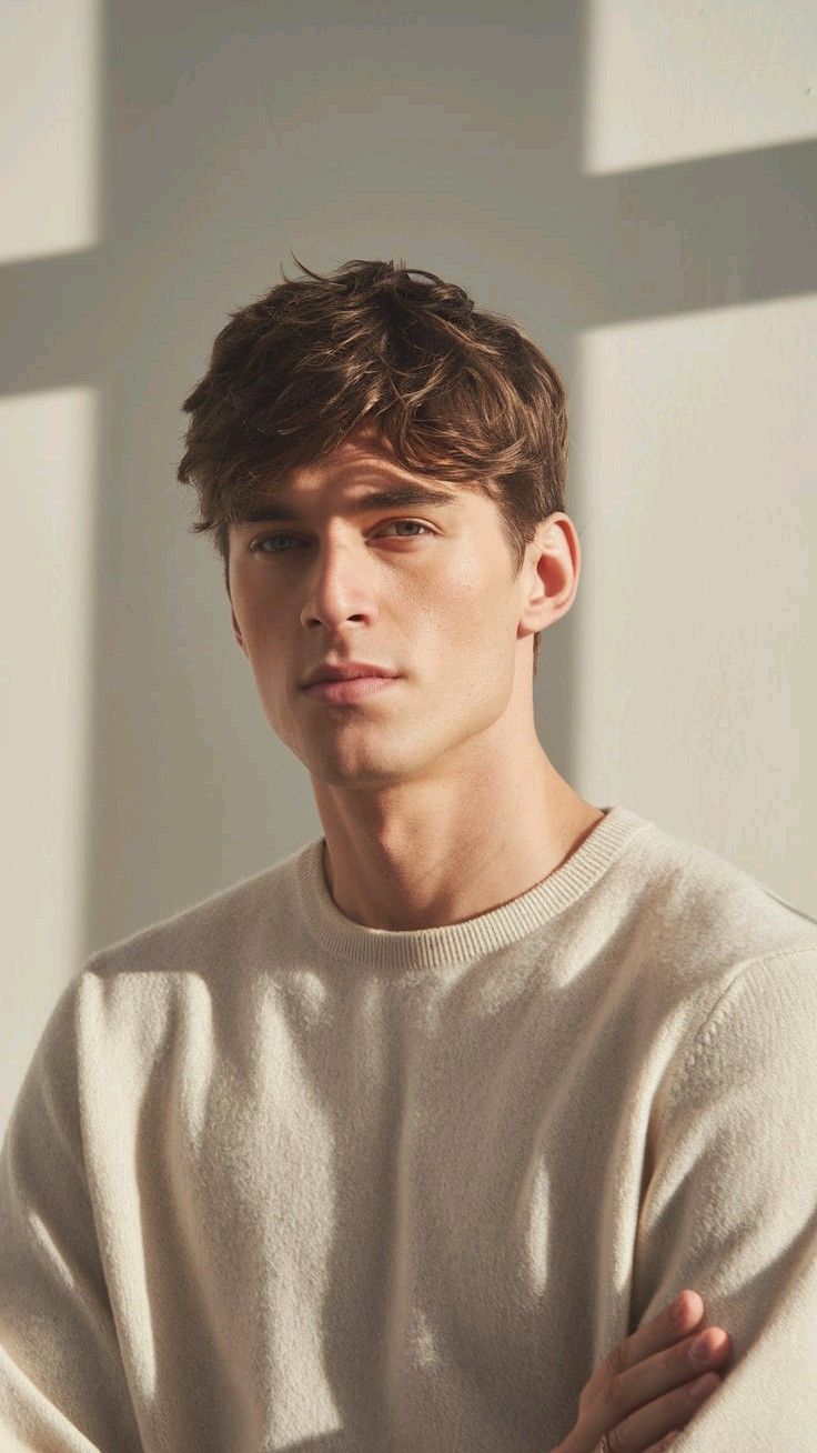 Create a highly photorealistic editorial portrait of a young adult man with fair — DALL-E AI Image Prompt