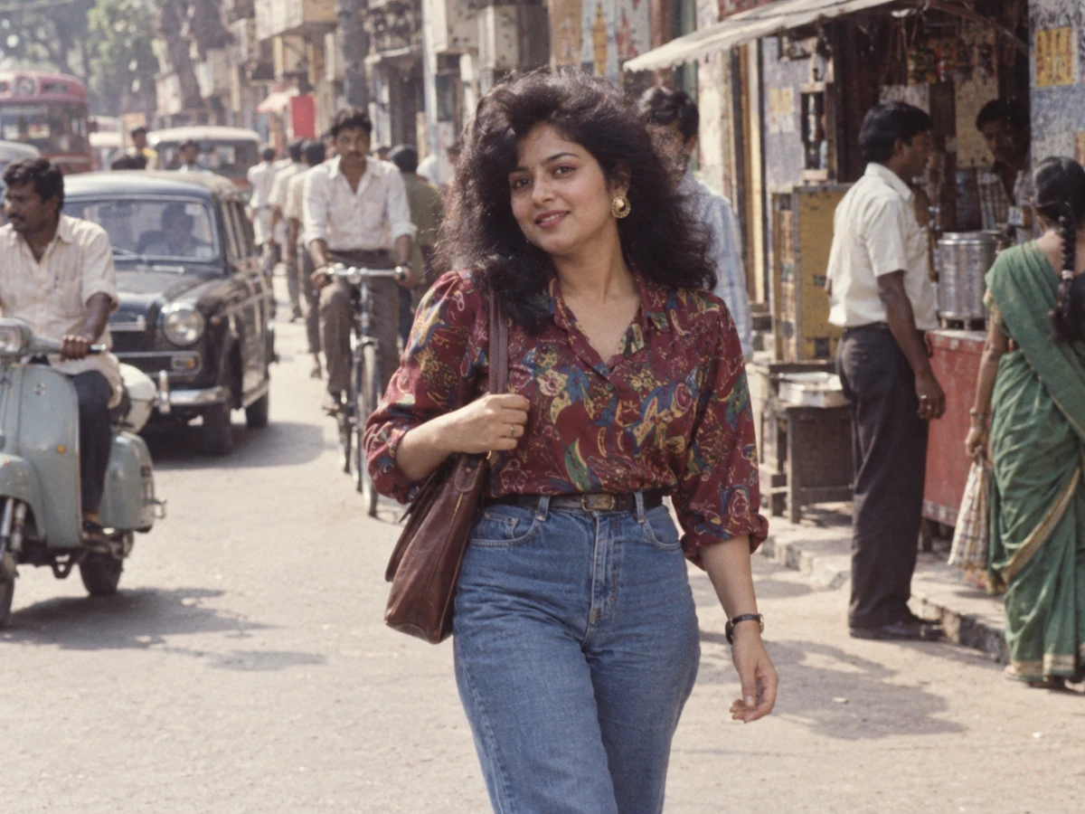 Recreate my uploaded photo as a 1980s Indian street-style candid photograph. Kee — DALL-E AI Image Prompt