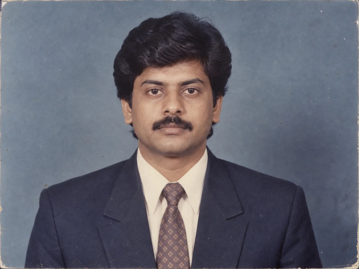 Convert my uploaded photo into a formal 1980s passport-style studio photograph.  — DALL-E AI Image Prompt