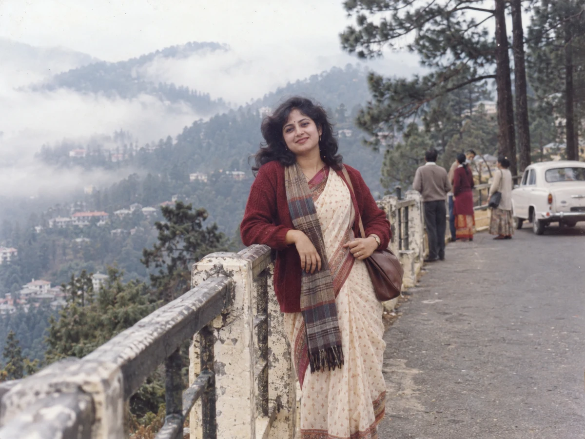 Recreate my uploaded photo as a 1980s hill station holiday picture. Keep my orig — DALL-E AI Image Prompt
