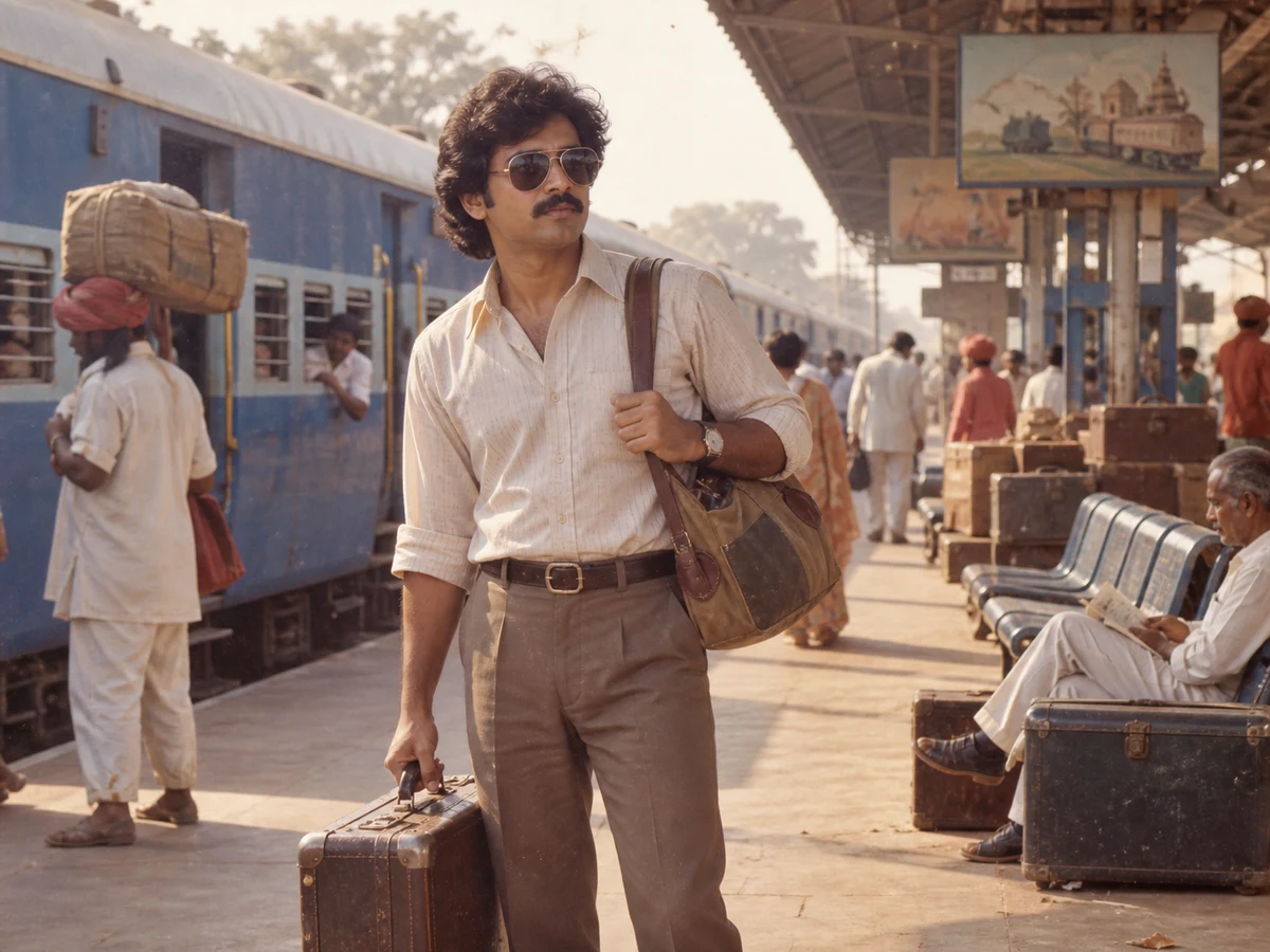 Transform my uploaded photo into a vintage 1980s railway platform travel photogr — DALL-E AI Image Prompt
