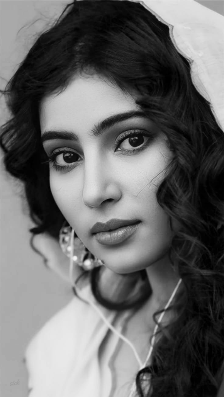 black and white ultra-detailed beauty portrait, close-up of a young Indian woman — Google Gemini AI Image Prompt