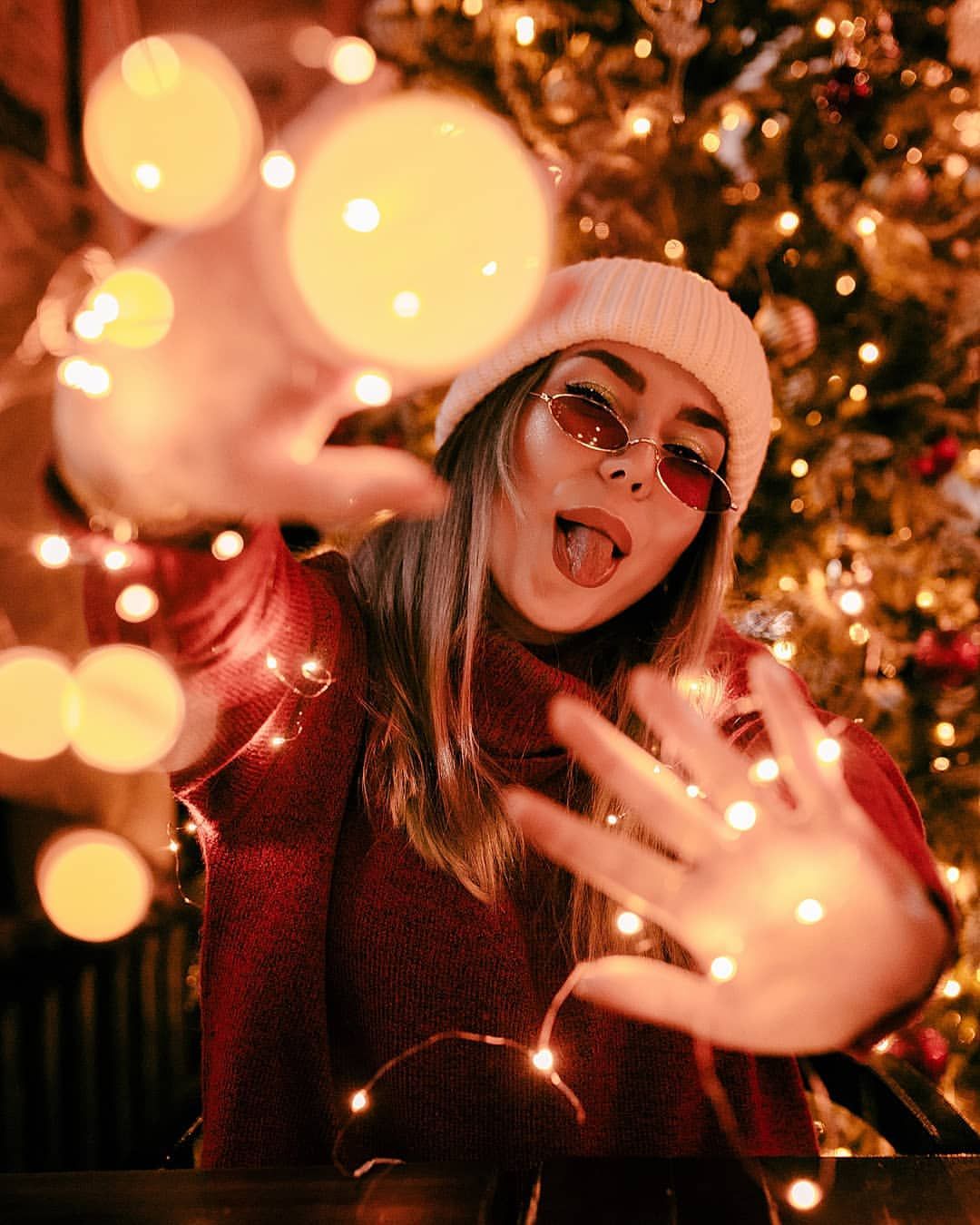 TASK: Recreate this exact fun Christmas bokeh photo using the face from the REFE — Google Gemini AI Image Prompt