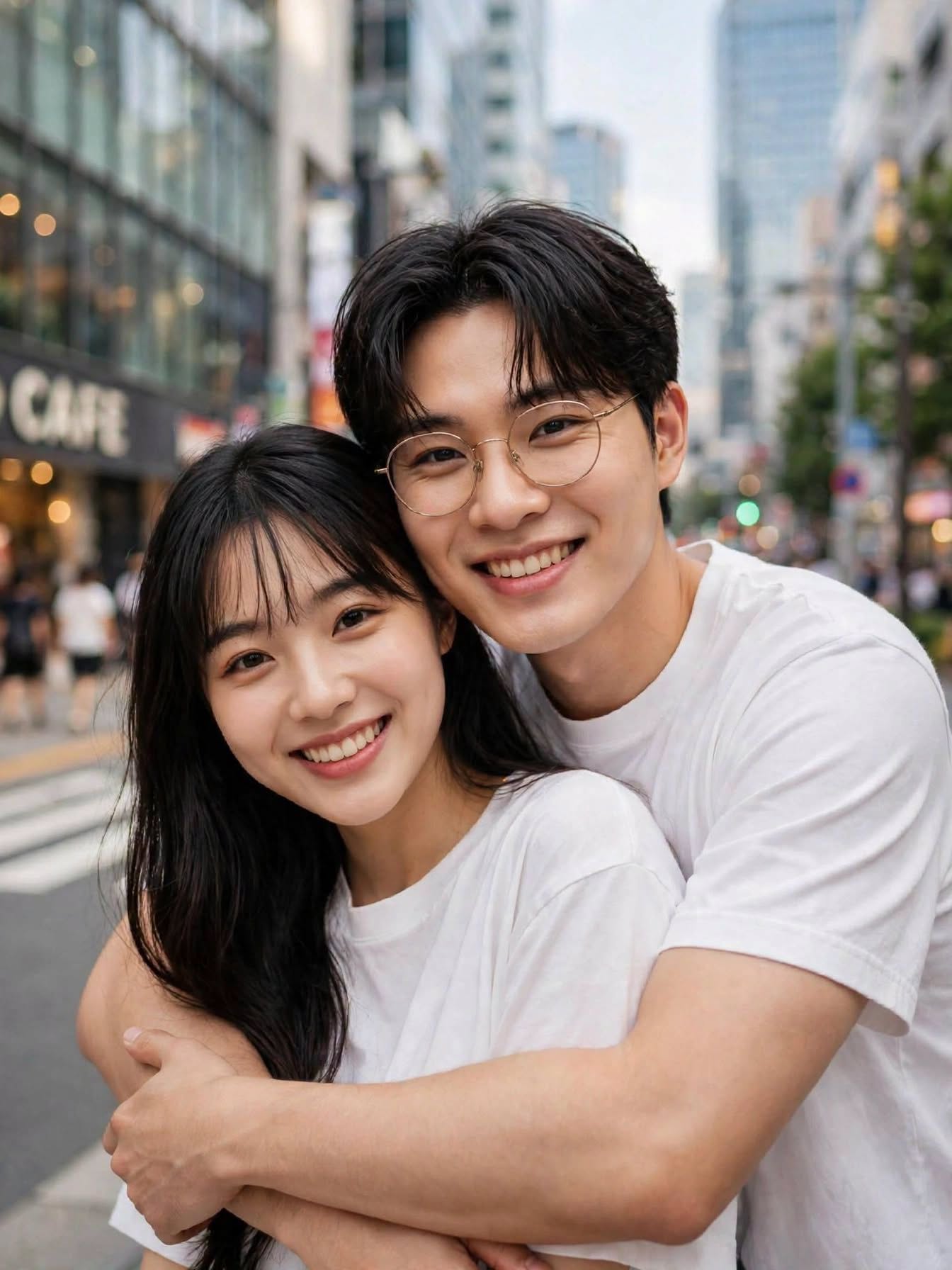A photorealistic romantic couple photo, young East Asian couple in their mid-20s — Google Gemini AI Image Prompt