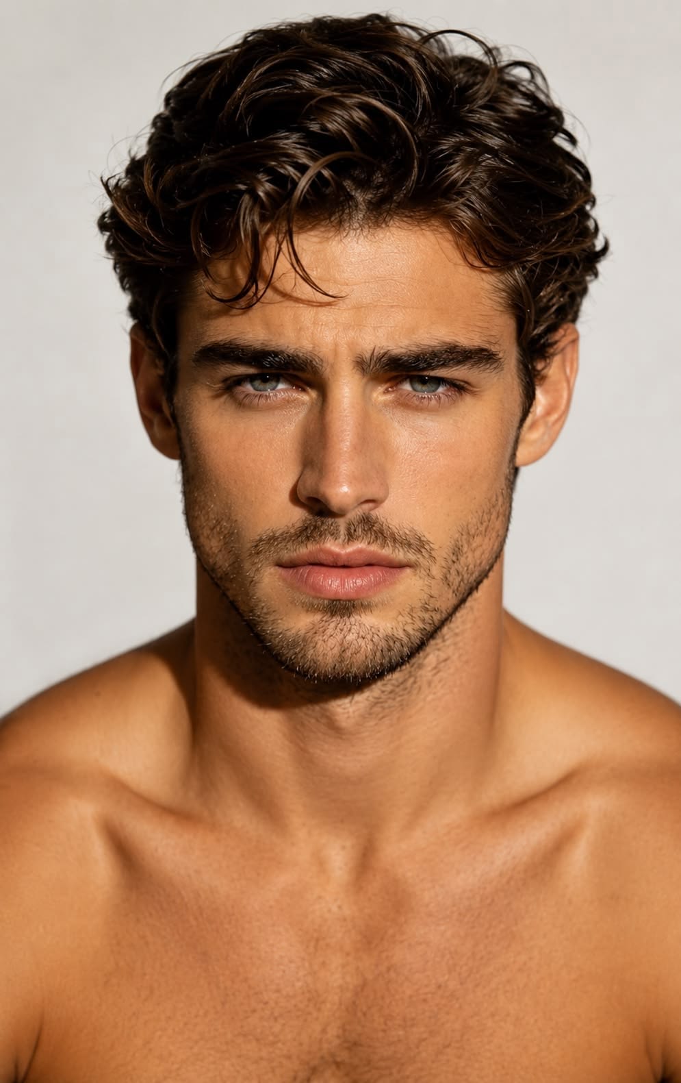 ultra photorealistic intense close-up beauty headshot of a young handsome man in — Google Gemini AI Prompt
