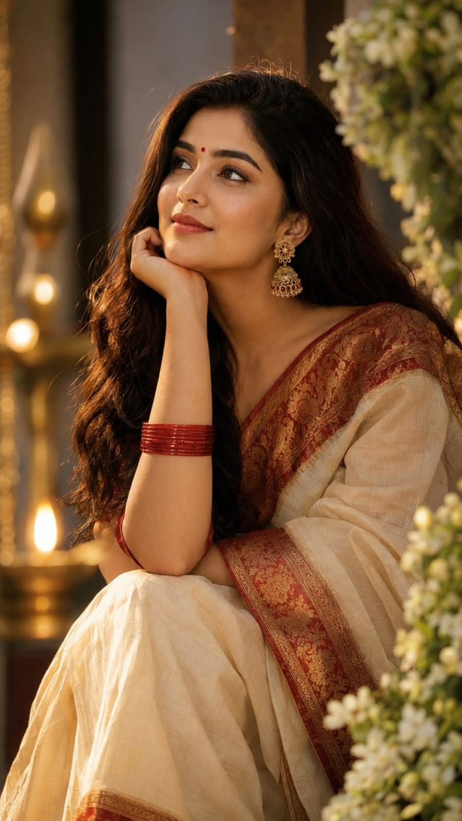 Create an ultra-realistic 8K cinematic portrait of a beautiful young Indian woma — Google Gemini AI Image Prompt