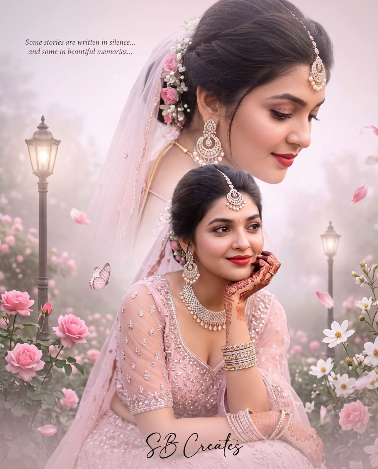 Generate a photorealistic dreamy bridal blended collage poster of the uploaded b — DALL-E AI Image Prompt