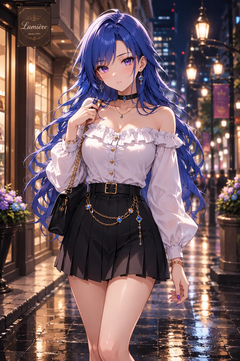 A detailed, cinematic anime-style illustration of a young woman standing confide — Midjourney AI Image Prompt