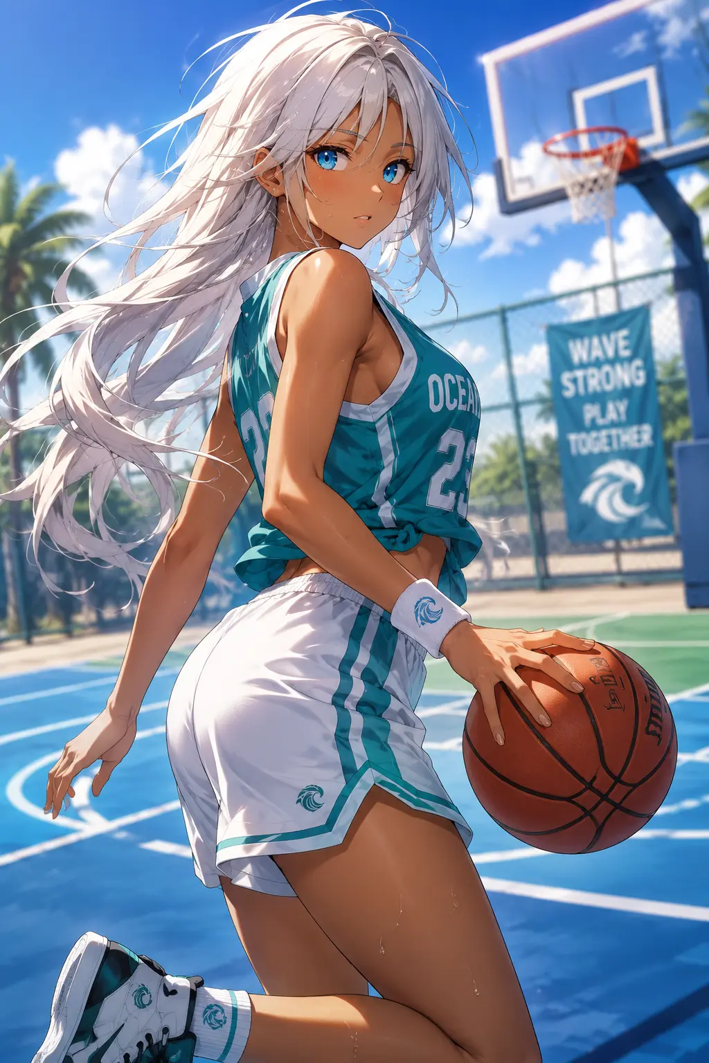 Vibrant, high-quality anime illustration of a young woman standing on an outdoor — DALL-E AI Image Prompt
