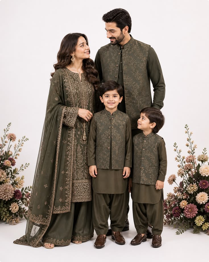 Create an ultra-realistic 8K studio family portrait of a happy South Asian famil — Google Gemini AI Image Prompt