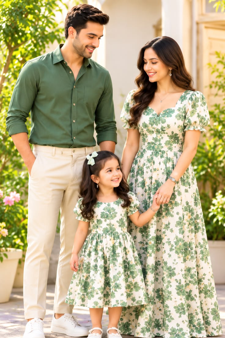 ultra photorealistic happy family lifestyle portrait of three people standing ou — Google Gemini AI Prompt