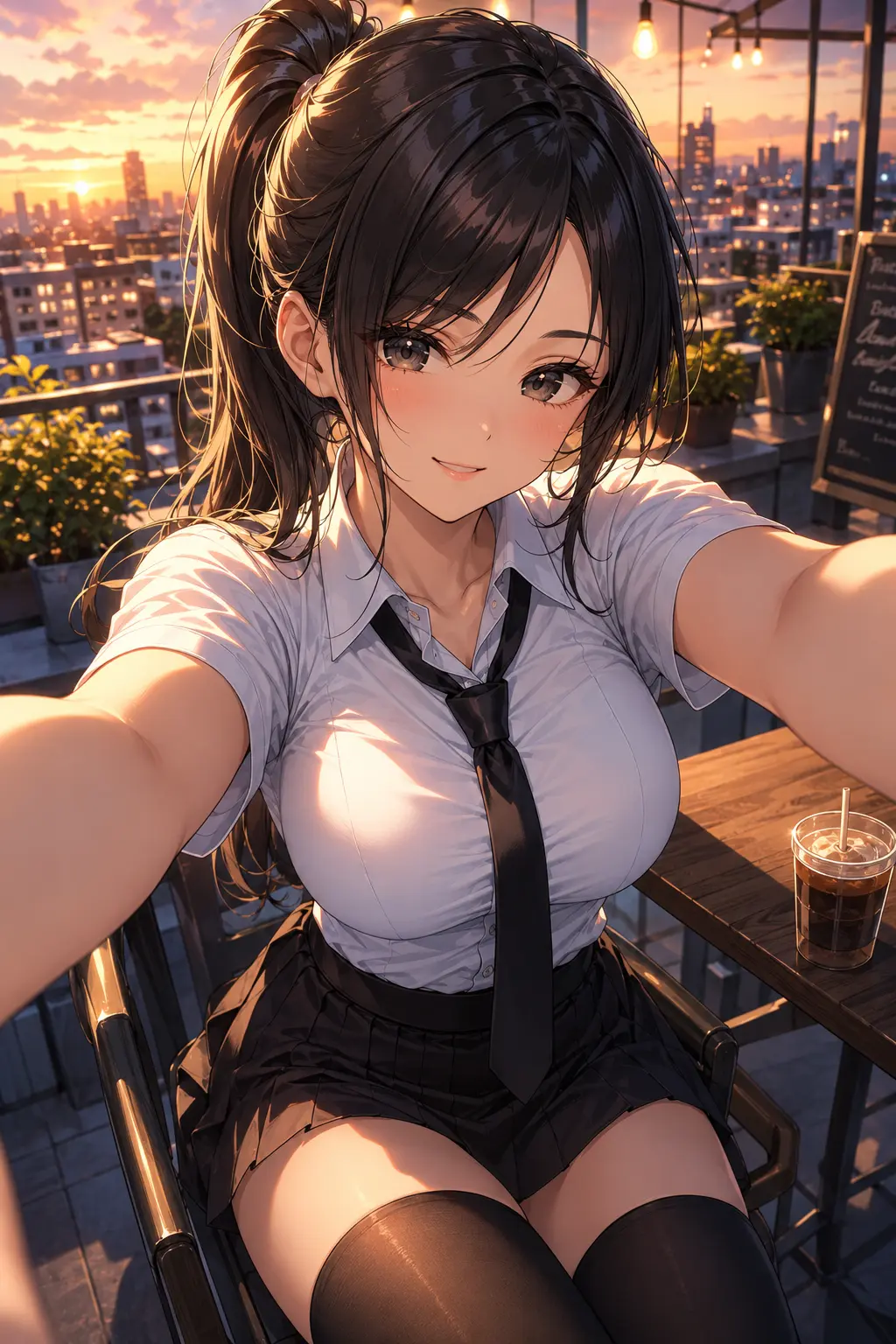Highly detailed anime-style selfie portrait of a beautiful young woman with long — Deep Ai AI Image Prompt