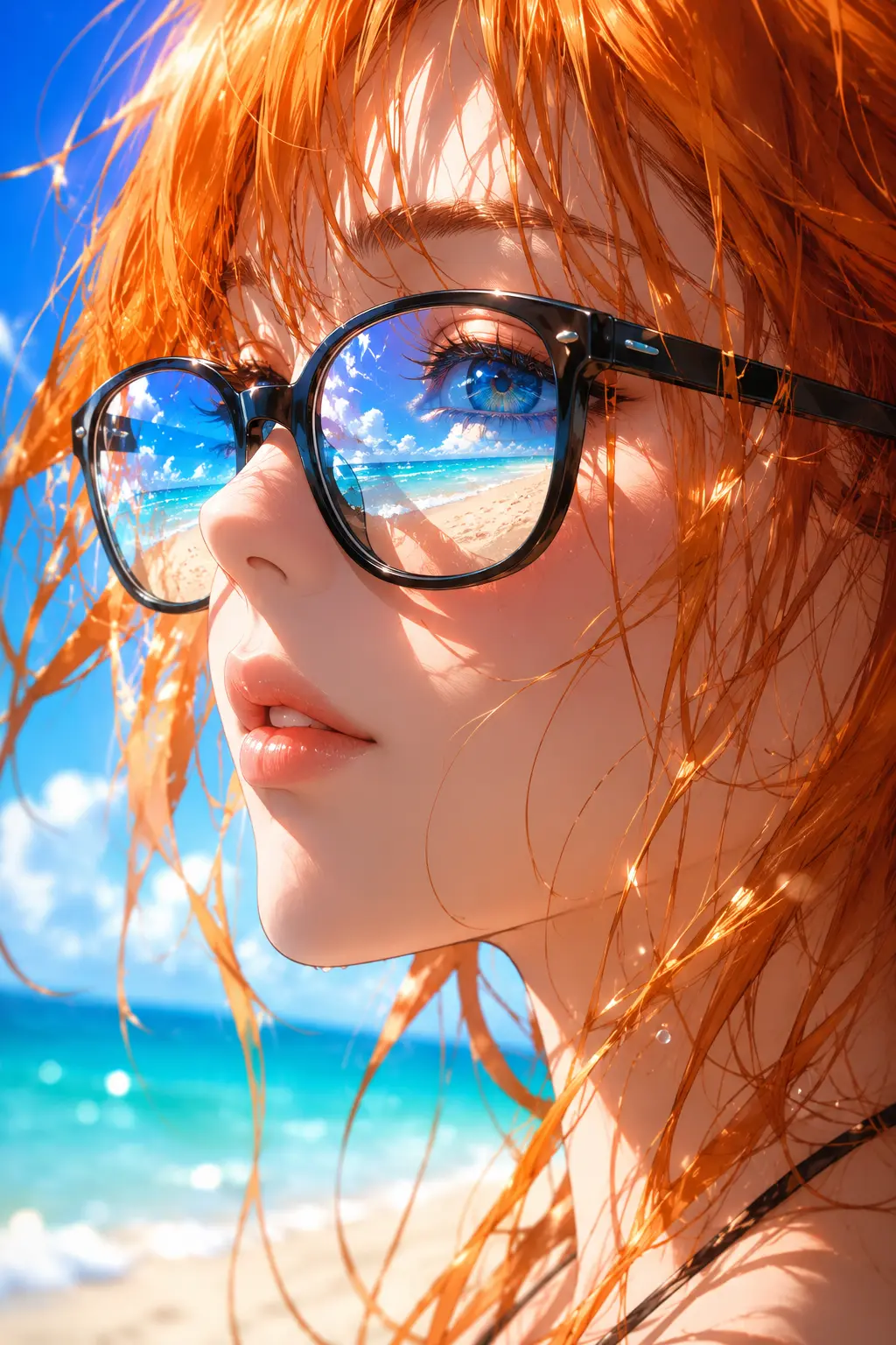 A highly detailed anime-style close-up portrait of a young woman standing at a t — Ideogram AI Image Prompt