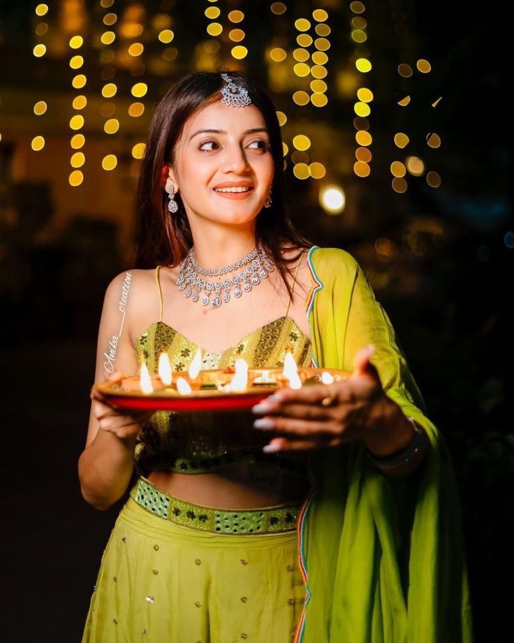 cinematic Diwali night aarti portrait of [SUBJECT: beautiful young Indian woman  — DALL-E AI Image Prompt