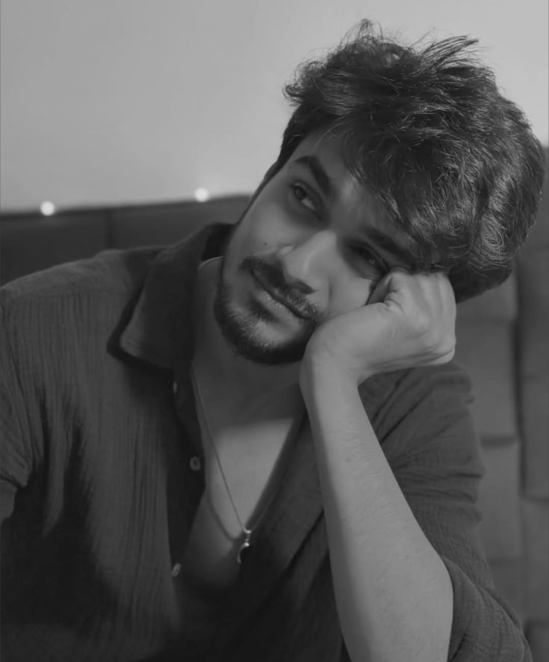 black and white cute romantic portrait of [SUBJECT: young handsome man early 20s — DALL-E AI Prompt