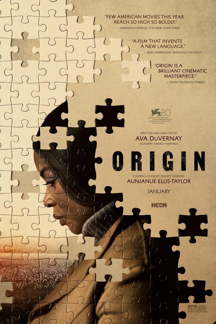 Create a cinematic puzzle piece movie poster, vertical 2:3 ratio, beige cardboar — DALL-E AI Image Prompt