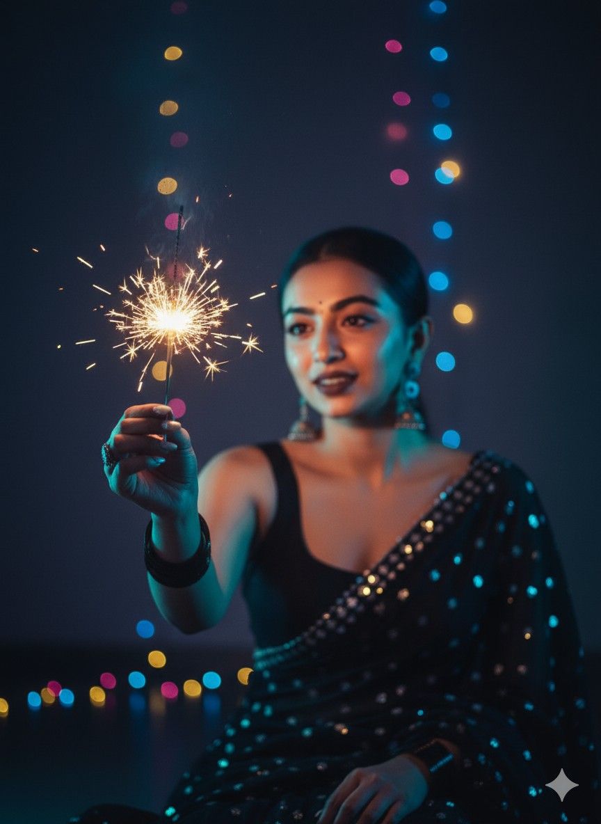 cinematic colorful bokeh Diwali portrait of [SUBJECT: beautiful young Indian wom — DALL-E AI Image Prompt