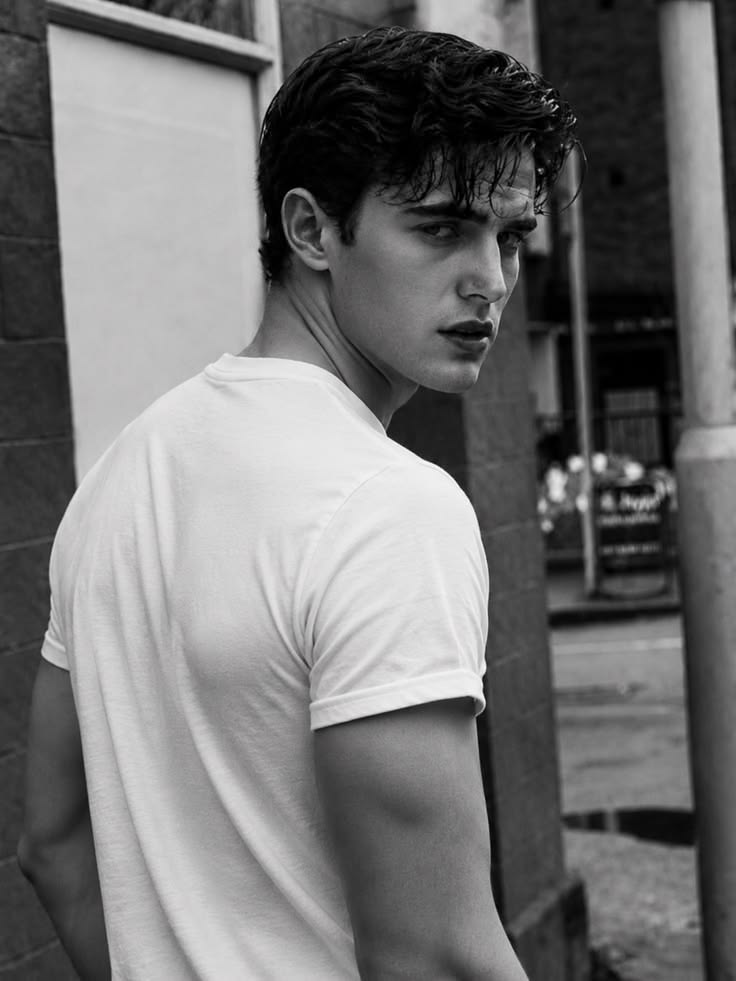 black and white street portrait of [SUBJECT - e.g., a young man with dark wavy w — DALL-E AI Prompt
