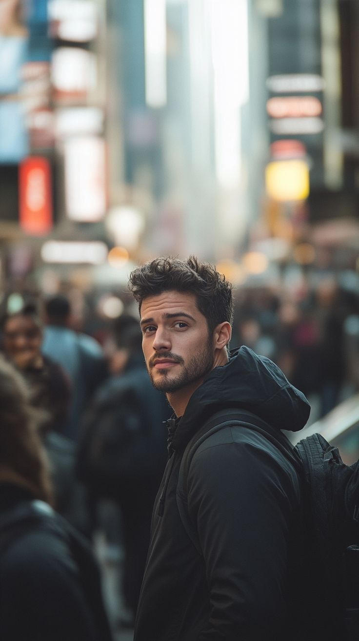cinematic street portrait of [SUBJECT - e.g., a handsome man with short textured — DALL-E AI Prompt