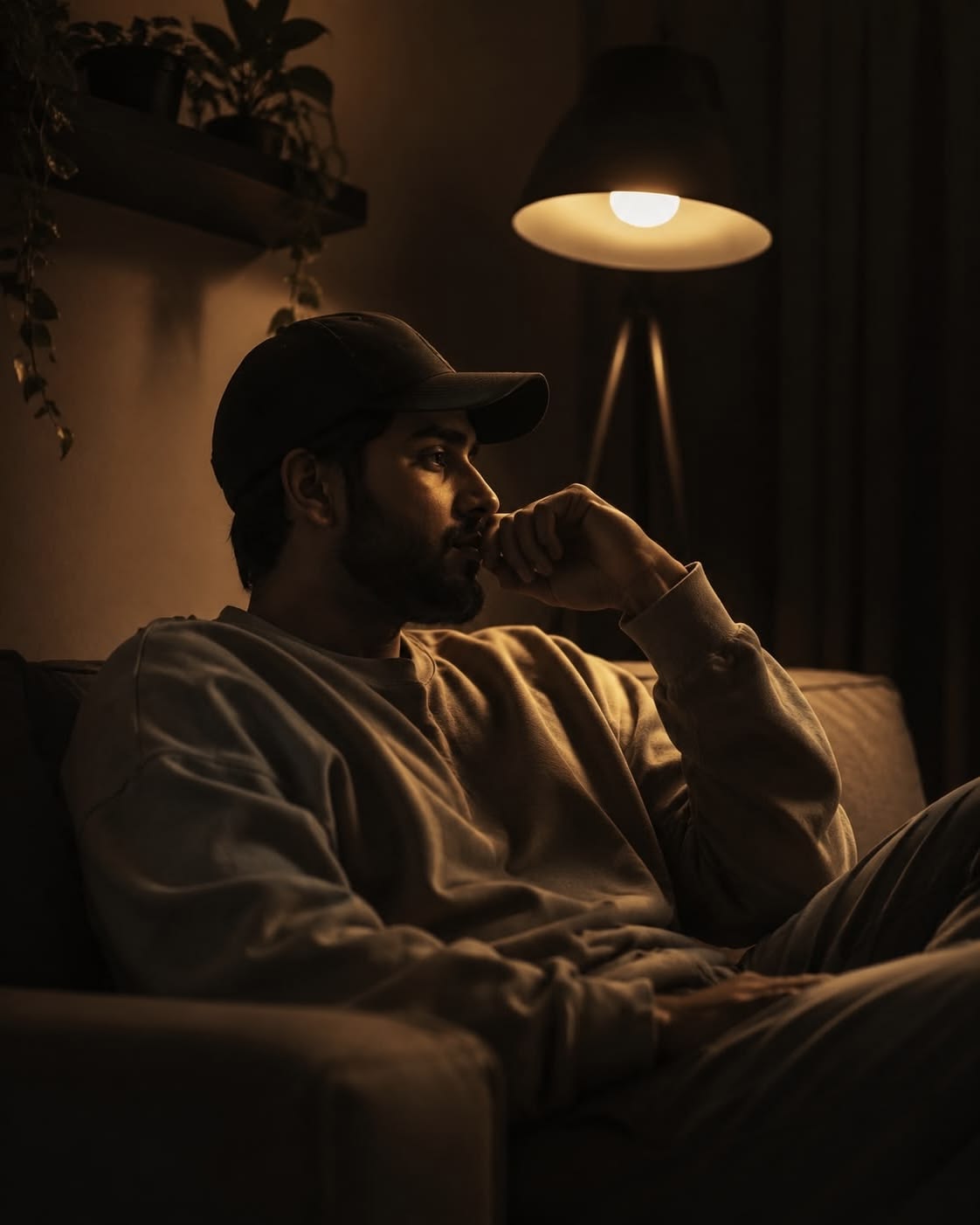 cinematic side profile of [SUBJECT - e.g., a young man with beard], wearing [CLO — DALL-E AI Image Prompt
