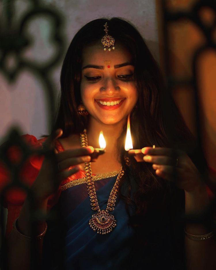 cinematic intimate Diwali double diya portrait of [SUBJECT: beautiful young Indi — DALL-E AI Image Prompt