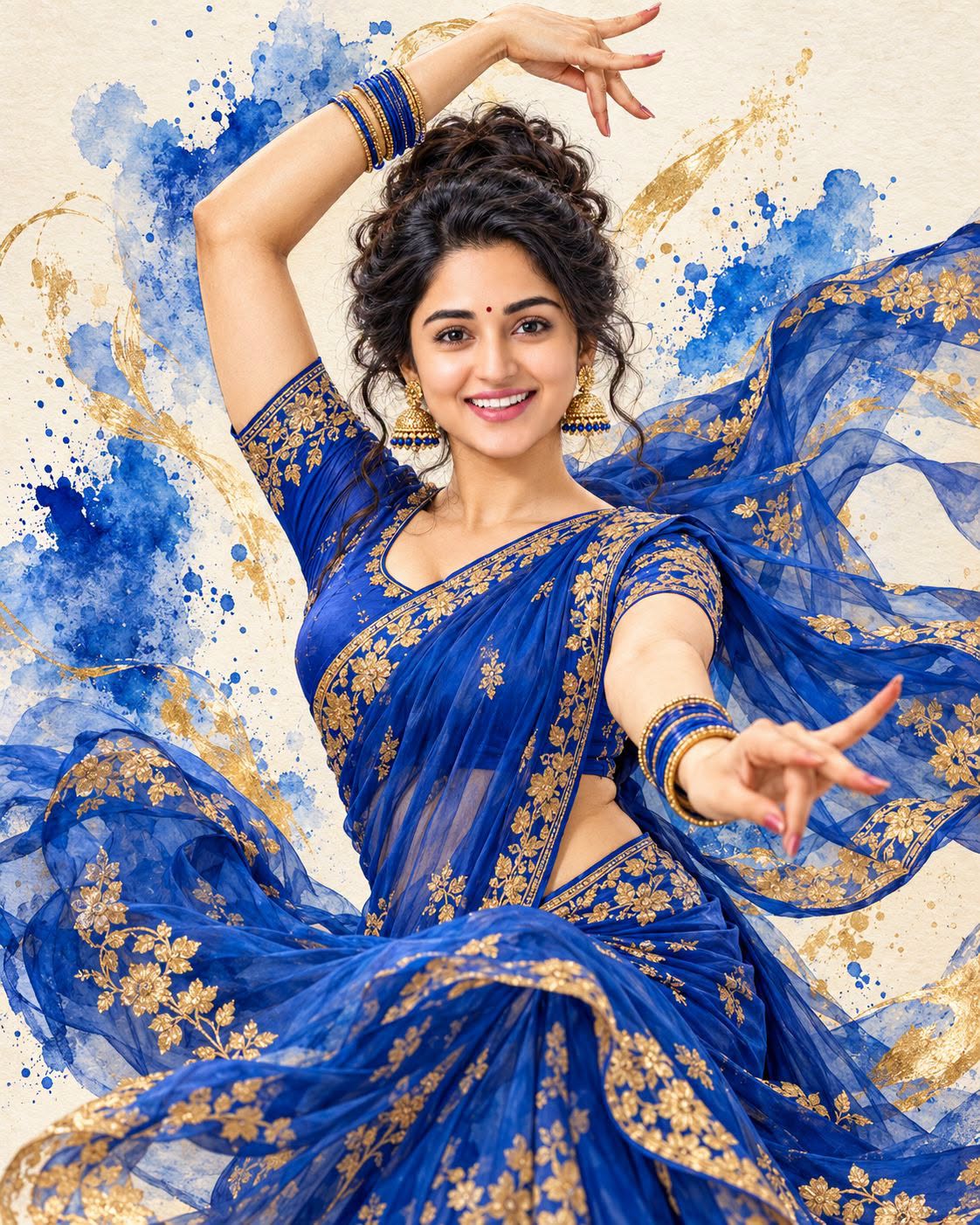 Create an ultra-detailed, professional Indian classical dance-inspired fashion p — DALL-E AI Image Prompt