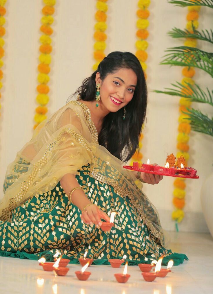 bright cheerful Diwali portrait of [SUBJECT: beautiful young Indian girl, joyful — DALL-E AI Image Prompt