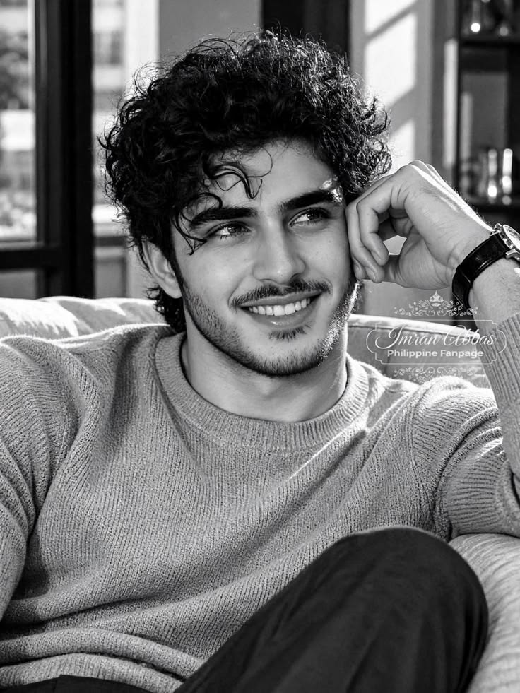 black and white warm cozy smiling portrait of [SUBJECT: young handsome man early — DALL-E AI Prompt